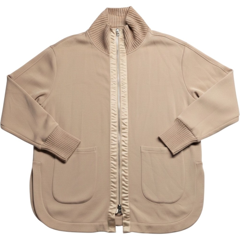 Varley DoubleSoft Niamh Tan Beige Full Zip‎ Ribbed Mock Neck Jacket Medium